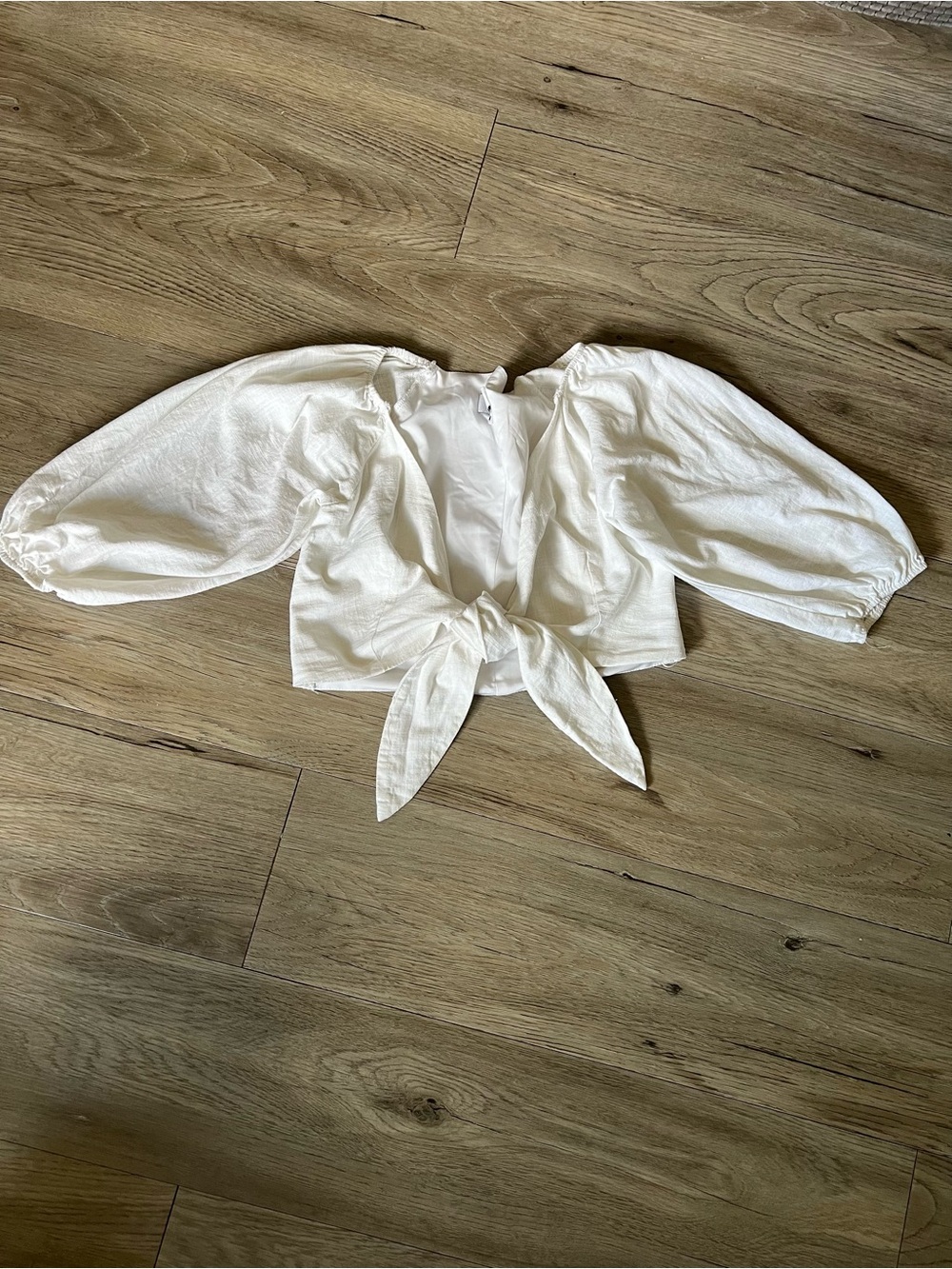Madison White Tie-Front Puff Sleeve Crop Top